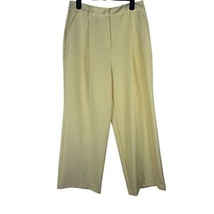 Womens Wide Leg Cropped Pants Light Yellow Pleated High Rise Trouser Size 10 NEW
